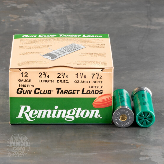 250rds - 12 Gauge Remington Gun Club 2 3/4"  1 1/8oz. #7 1/2 Shot Ammo