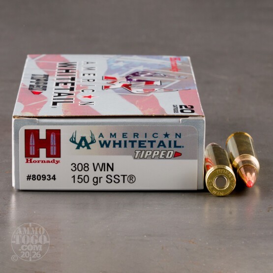20rds – 308 Win Hornady American Whitetail Tipped 150gr. SST Ammo