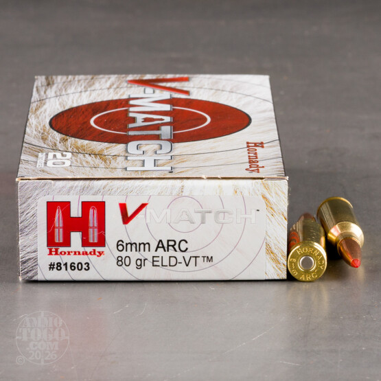 20rds – 6mm ARC Hornady V-Match 80gr. ELD-VT Ammo