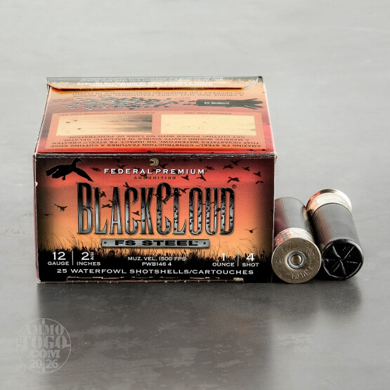 25rds - 12 Ga. Federal Blackcloud 2 3/4" 1oz. #4 Steel Shot Ammo