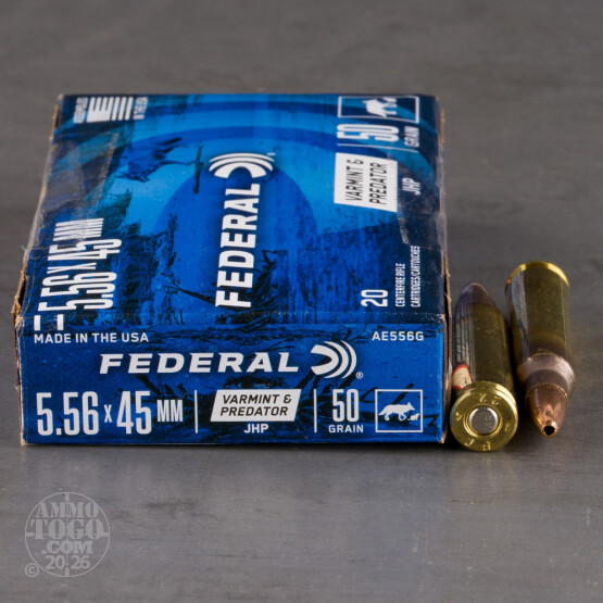 20rds – 5.56x45 Federal Varmint & Predator 50gr. JHP Ammo