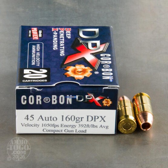 20rds - 45 ACP Corbon DPX 160gr. SCHP Ammo