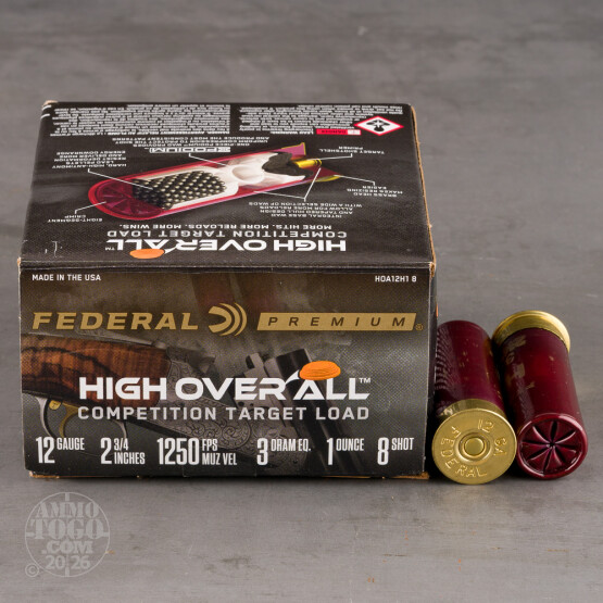 25rds – 12 Gauge Federal High Over All 2-3/4" 1oz. #8 Shot Ammo