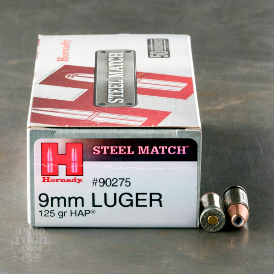 50rds - 9mm Hornady 125gr. HAP HP Ammo