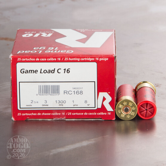 250rds - 16 Gauge Rio Game Load C 16 2 3/4" 1oz. #8 Shot Ammo