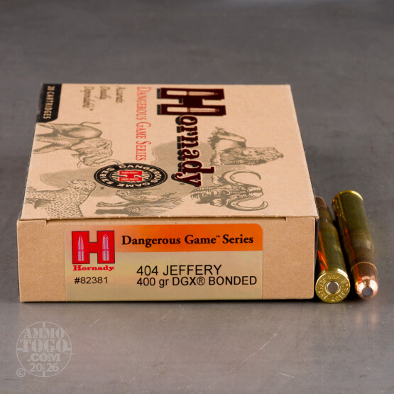 20rds – 404 Jeffery Hornady Dangerous Game Series 400gr. DGX Bonded Ammo