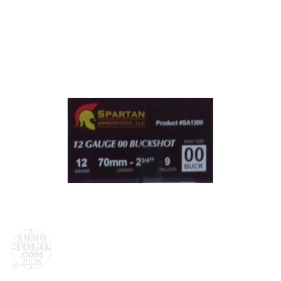 250rds – 12 Gauge Spartan 2-3/4" 00 Buck 9 Pellet Ammo