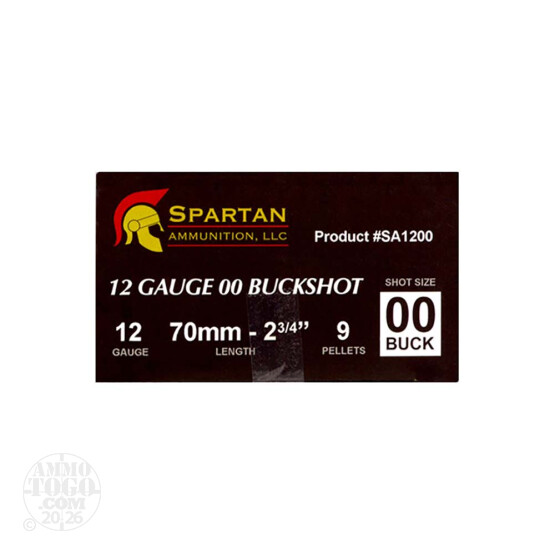 25rds - 12 Gauge Spartan 2 3/4" 9 Pellets 00 Buck Ammo