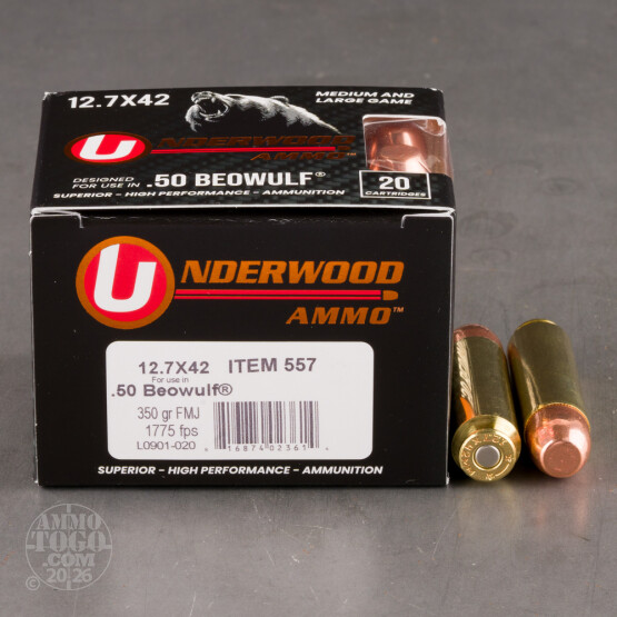 20rds – 50 Beowulf Underwood 350gr. FMJ Ammo