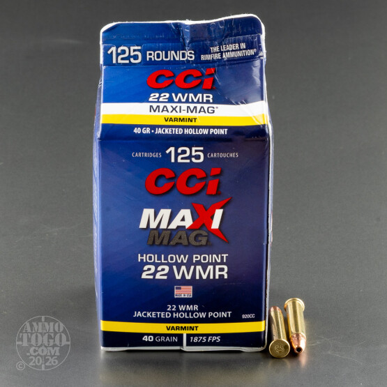 125rds – 22 WMR CCI Maxi-Mag 40gr. JHP Ammo