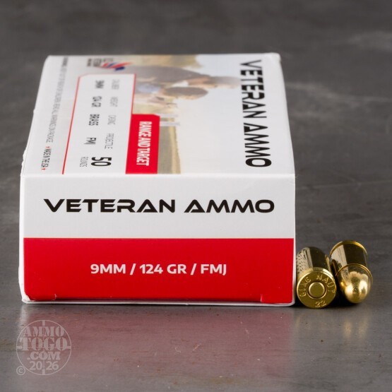 50rds – 9mm Veteran Ammo 124gr. FMJ Ammo