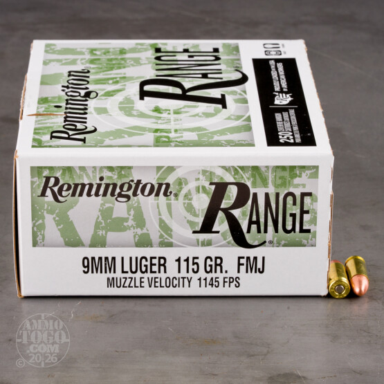 250rds – 9mm Remington Range 115gr. FMJ Ammo