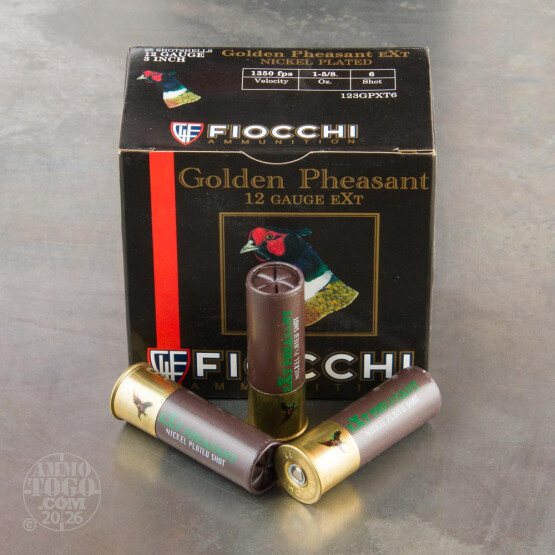 25rds - 12 Gauge Fiocchi 3" 1 5/8oz. #6 Shot Golden Pheasant EXT Nickel Plated