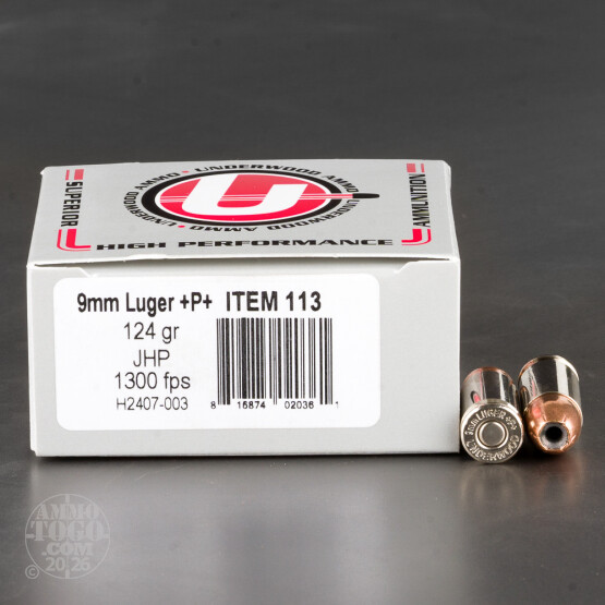 20rds – 9mm +P+ Underwood 124gr. JHP Ammo