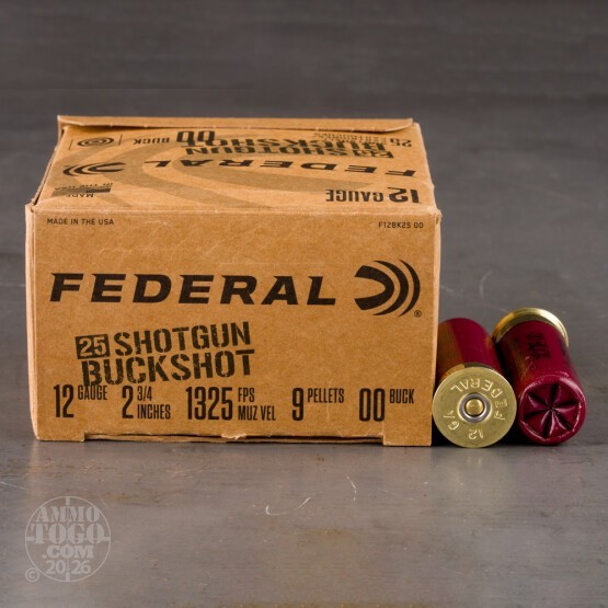25rds – 12 Gauge Federal 2-3/4" 9 Pellet 00 Buckshot Ammo