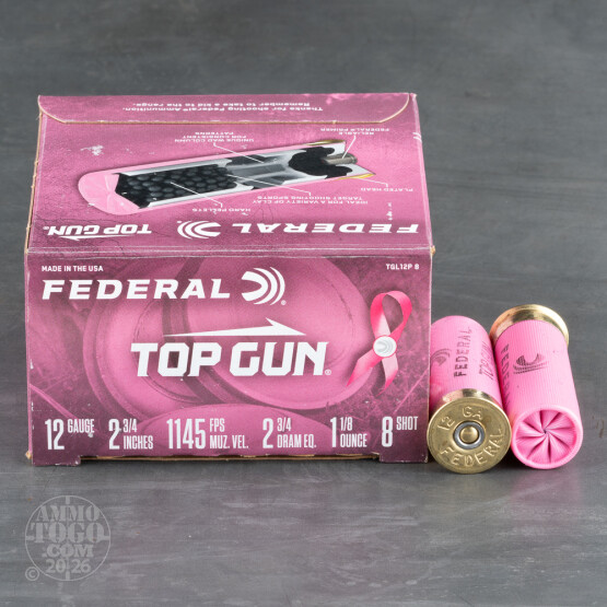 25rds - 12 Gauge Federal Top Gun Target Load 2 3/4" 1 1/8oz. #8 Shot Pink Hull Ammo