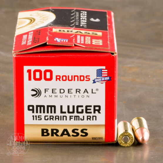 100rds - 9mm Federal Champion 115gr. FMJ Ammo