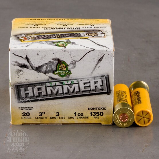 25rds – 20 Gauge Hevi-Hammer 3" 1oz. #3 Steel/Bismuth Shot Ammo