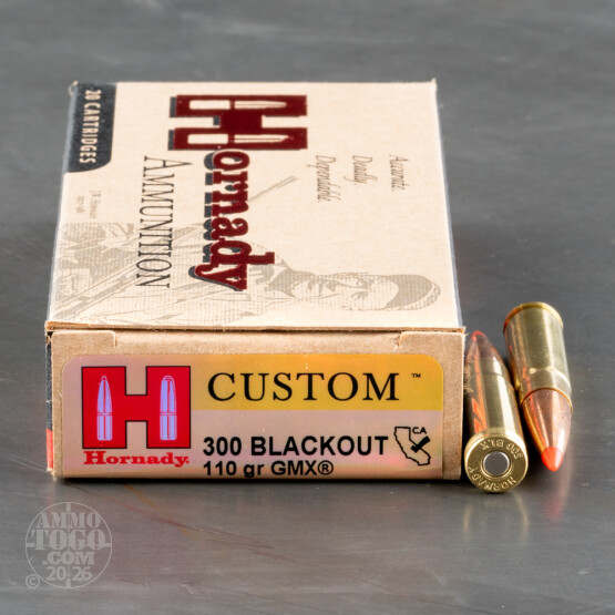 200rds – 300 AAC Blackout Hornady Custom 110gr. GMX Ammo