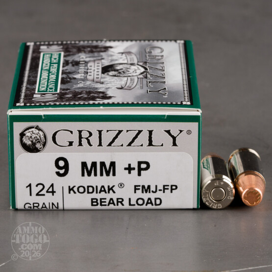 20rds – 9mm +P Grizzly 124gr. FMJ FP Ammo