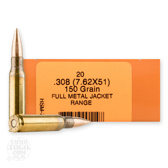 20rds – 7.62x51 HSM Training 150gr. FMJBT Ammo