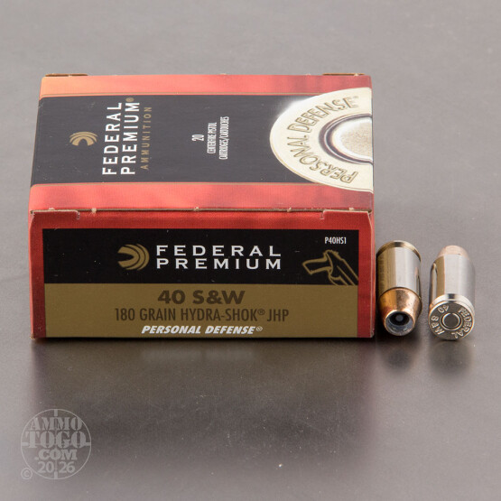 20rds - 40 S&W Federal Hydra-Shok 180gr. HP Ammo