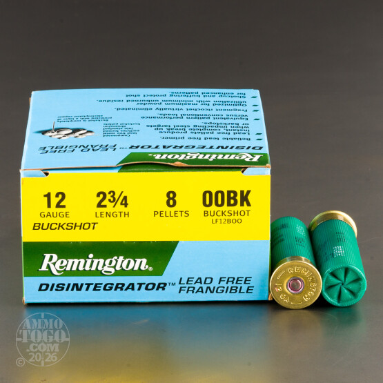 25rds – 12 Gauge Remington Disintegrator Frangible 2-3/4" 8 Pellet 00 Buckshot Ammo