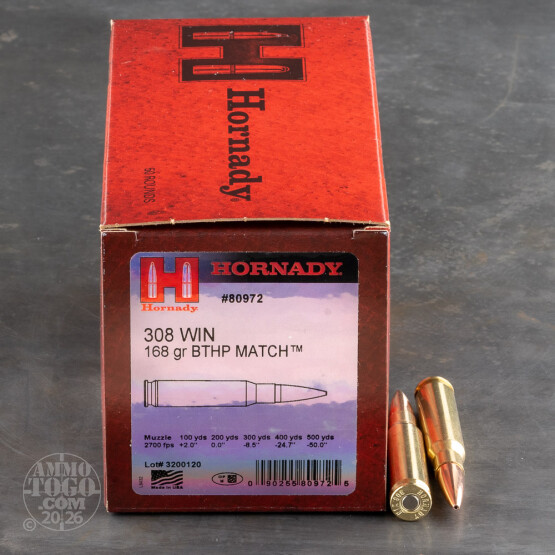 500rds – 308 Win Hornady Match 168gr. HPBT Ammo