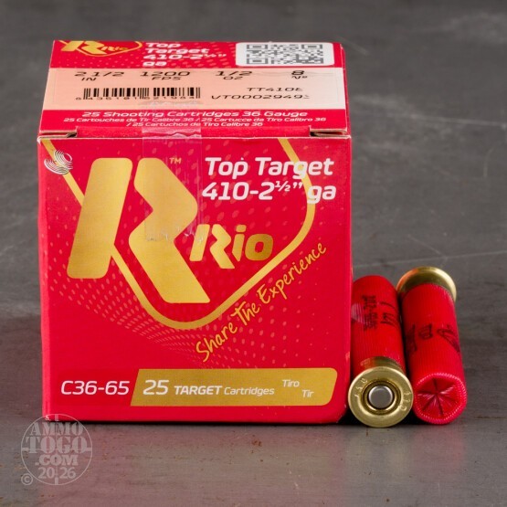 25rds – 410 Bore Rio Top Target 2-1/2" 1/2oz. #8 Shot Ammo