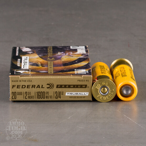 5rds – 20 Gauge Federal 2-3/4" 3/4 oz. HP Rifled Slug Ammo 
