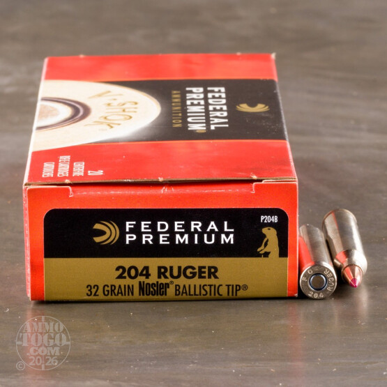 20rds - 204 Ruger Federal V-Shok 32gr Nosler Ballistic Tip Ammo