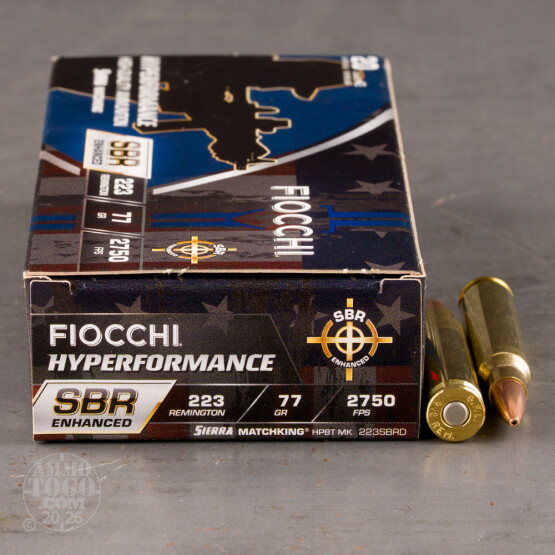 20rds – 223 Rem Fiocchi Hyperformance SBR Enhanced 77gr. HPBT MatchKing Ammo