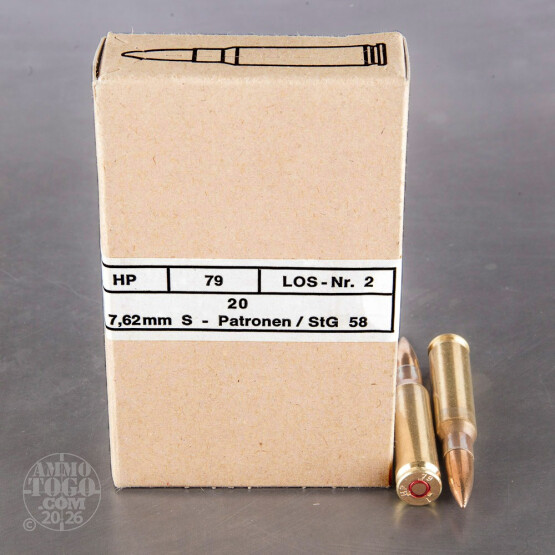20rds – 308 Hirtenberger Surplus 146gr. FMJ Ammo