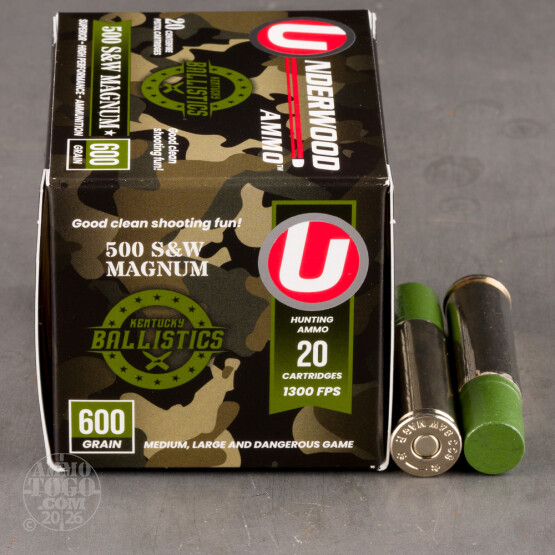 20rds – 500 S&W Underwood 600gr. Wide Flat Nose Hard Cast Ammo