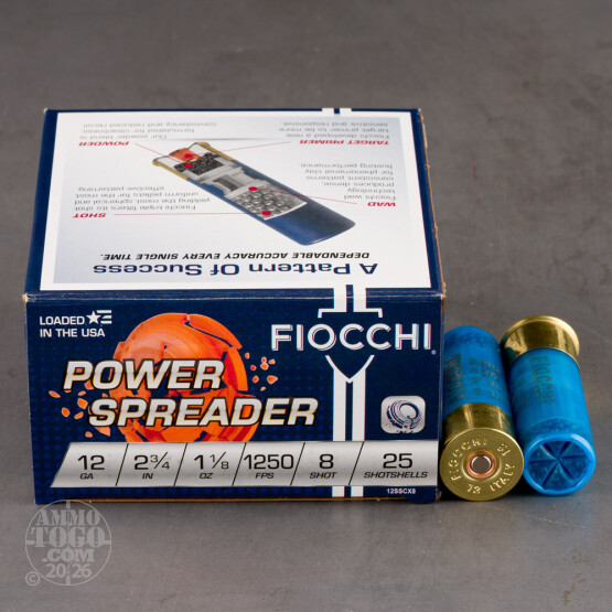 25rds – 12 Gauge Fiocchi 2-3/4" 1-1/8oz. #8 Shot Ammo