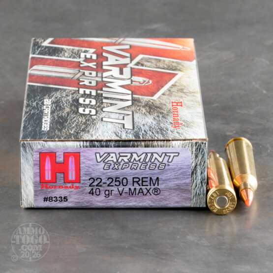 20rds - 22-250 Hornady 40gr. V-Max Polymer Tip Ammo