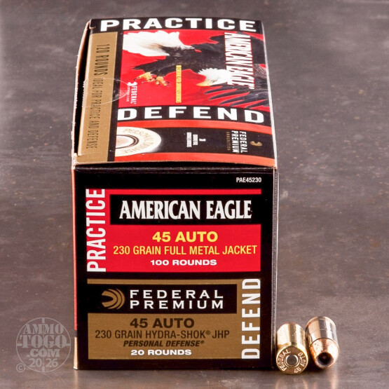 120rds - 45 ACP Federal American Eagle 230gr. FMJ and Hydra-Shok 230gr. JHP Ammo