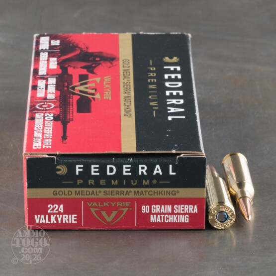 200rds - 224 Valkyrie Federal Gold Metal 90gr. Sierra MatchKing BTHP Ammo