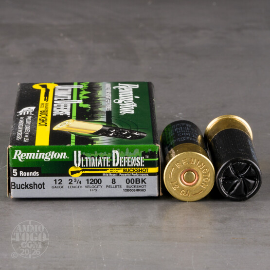 5rds – 12 Gauge Remington Ultimate Defense 2-3/4" 8 Pellet 00 Buckshot Ammo