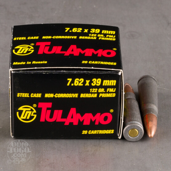 20rds - 7.62x39 Tula 122gr. FMJ Ammo