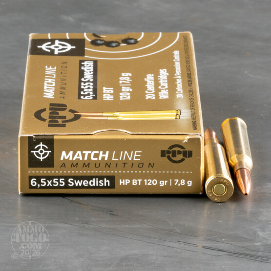 20rds - 6.5x55 Prvi Partizan 120gr. BTHP Match Ammo