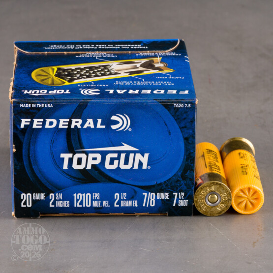 250rds - 20 Gauge Federal Top Gun 2 3/4" 2 1/2 Dram 7/8oz. #7 1/2 Shot Ammo