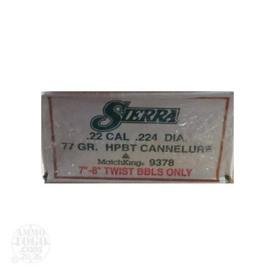 500pcs - 22 Cal .224" Dia Sierra MatchKing Cannelure 77gr. HPBT Bullets