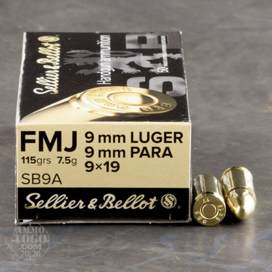 50rds - 9mm Sellier & Bellot 115gr. FMJ Ammo