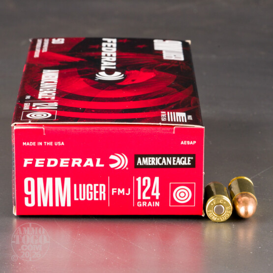 1000rds - 9mm Federal American Eagle 124gr. FMJ Ammo