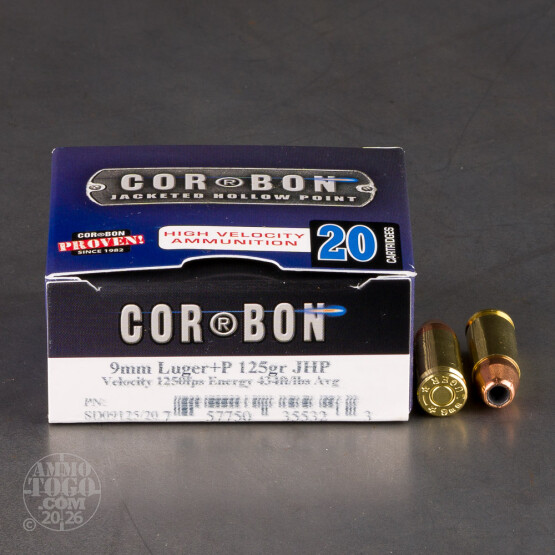20rds - 9mm Corbon 125gr. +P JHP Ammo