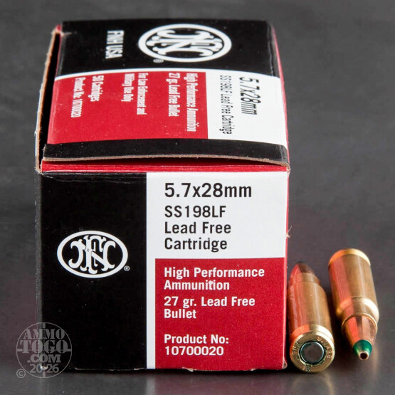 50rds - 5.7x28mm FN SS198LF 27gr. Lead Free Hollow Point Ammo