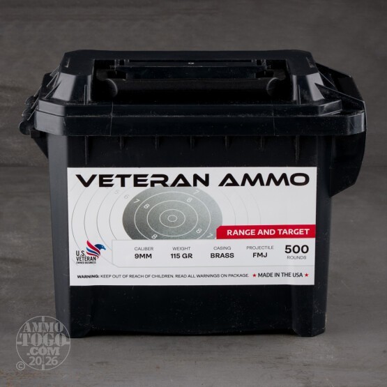 500rds – 9mm Veteran Ammo 115gr. FMJ Ammo in Field Box