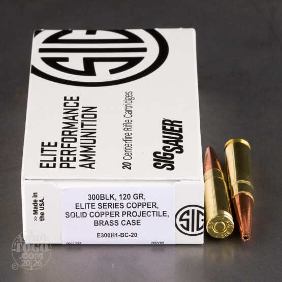 20rds – 300 AAC Blackout SIG Sauer Elite Hunting 120gr. SCHP Ammo