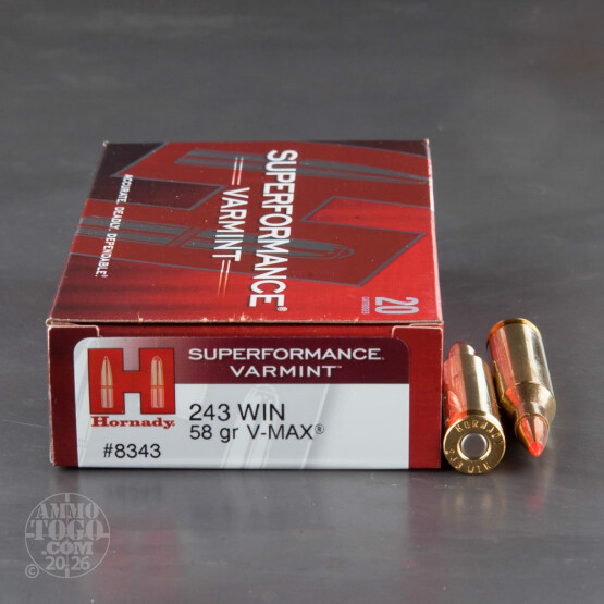 20rds – 243 Win Hornady Superformance 58gr. V-MAX Ammo